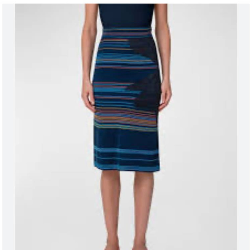 Akris Punto Matrix Flower Striped Knit Midi Skirt In Navy-Multi Size 6 NWT - Picture 10 of 12